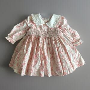 Ralph Lauren 3 Month Baby Girl Pink Floral Rose Long Sleeve Prairie Dress